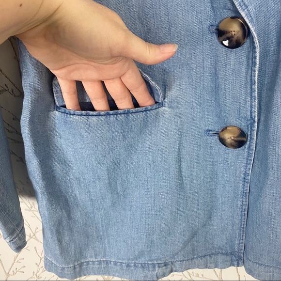 J. JILL Denim Cotton Linen 2-Button Blazer Shacket Jacket XS Contrast cuffs - Picture 7 of 14